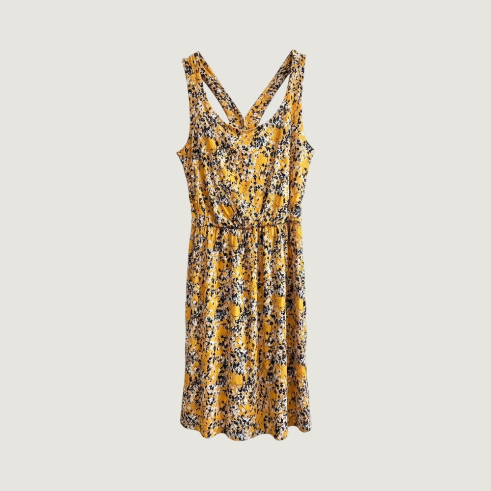 Kaileigh Mustard Yellow Floral Sleeveless Crisscross Back‎ Dress Womens XL
